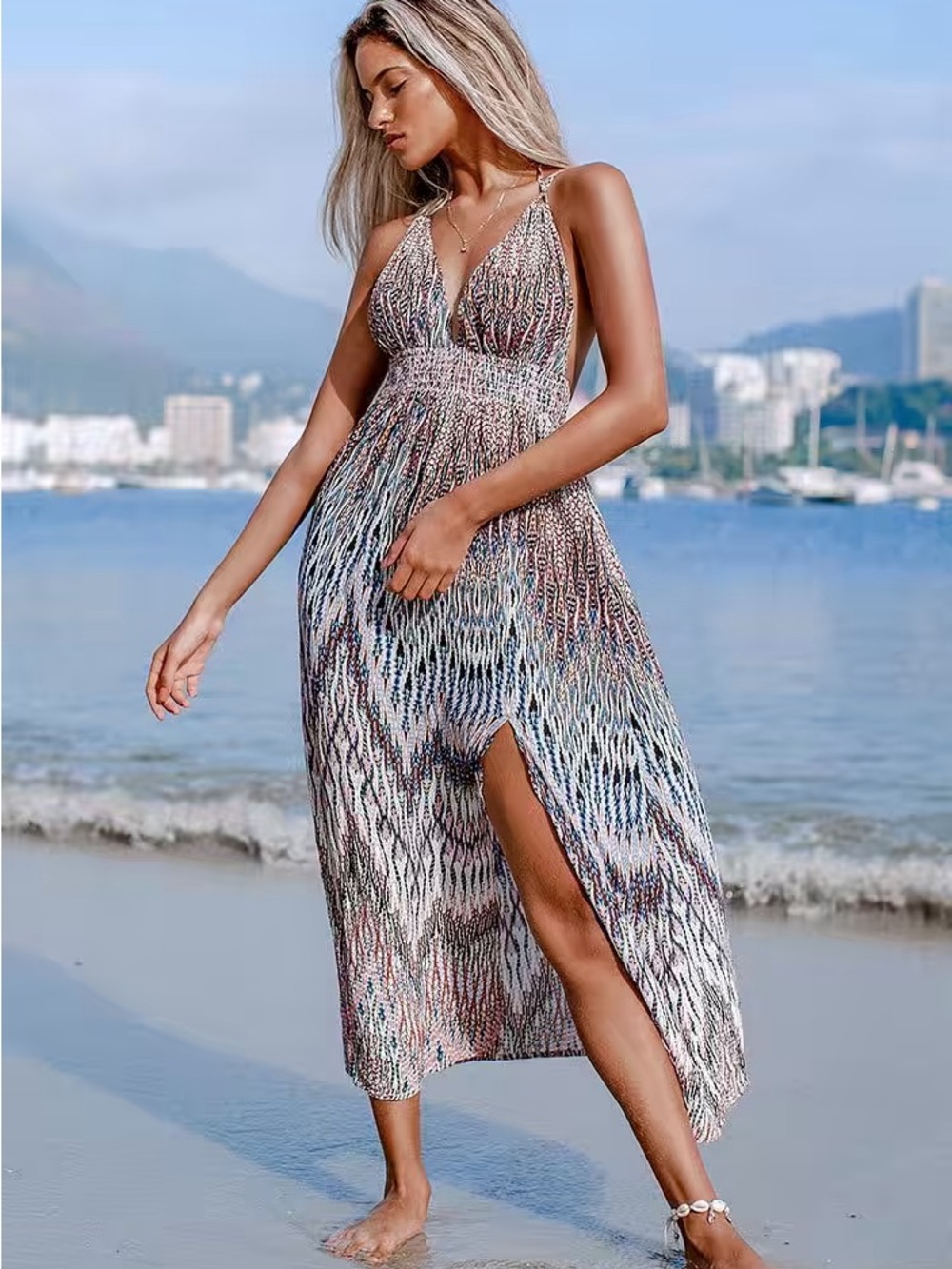 NWT Cupshe Maxi Dress Multicolor Abstract Print Flowy Beach Boho Vacation, XL